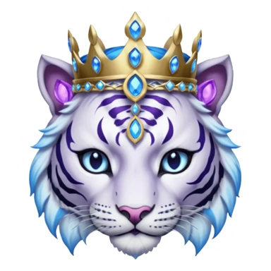 ESO Female white/black tiger khajiit leader of the umbral rose, glowing blue eyes, glowing blue 'third eye' gem; silver crown/tiara with purple gems  sticker