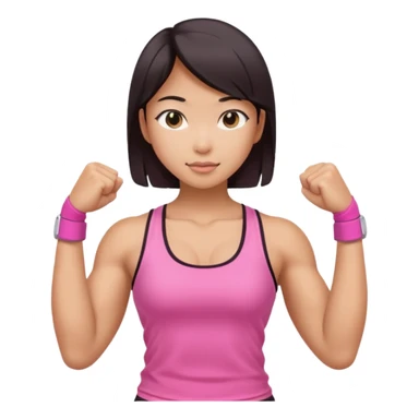 Athletic Asian girl show biceps wearing pink sticker