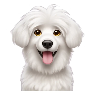 Fluffy white dog with pink nose and big brown eyes looking at front sticker