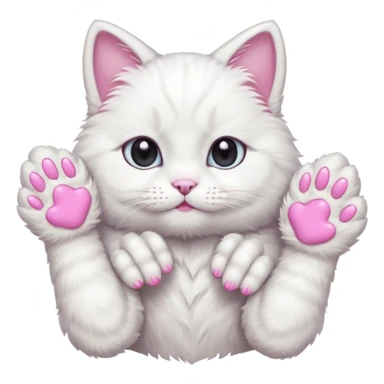 white cat fluffy paw, view from the top, pink nails, cute sticker