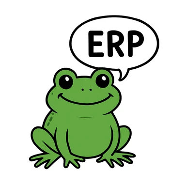 Change the sign to a speech bubble that says 'ERP', keep the frog and style the same. The original style is a green bufo frog meme style. sticker