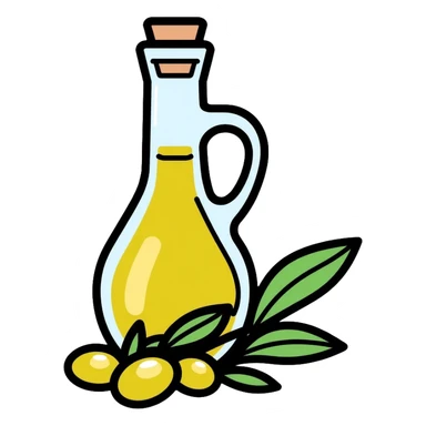 Olive oil bottle with olives beside it sticker