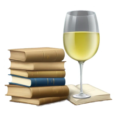 a glass of white wine and a stack of books sticker
