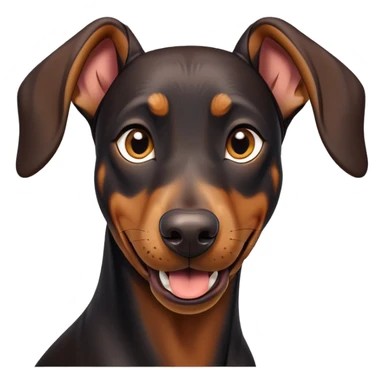 cinematic-comical-doberman pinscher-portrait-emoji,-head-tilted-dramatically-with-an-exaggeratedly-amused-expression,-featuring-a-vibrant-black and tan-fur-with-a-lively-sheen,-wide,-expressive-brown-eyes-filled-with-playful-disbelief sticker