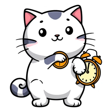 cat with a clock sticker
