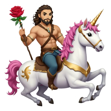 Jason momoa riding a unicorn with a rose in his hand  sticker