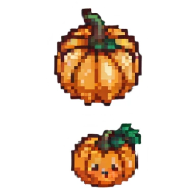 heart with a small mushroom on the left and a pumpkin on the right, vibrant colors, pixel art style sticker
