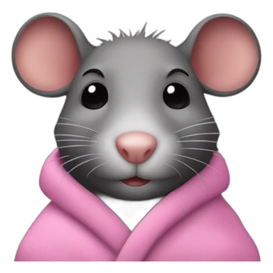 a rat with a pink bathrobe and black hair sticker