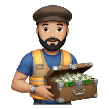 Strong bald man black beard snapback, holding treasure chest full of papers, Instagram logo glowing, dollar signs, minimalStrong bald man black beard snapback, holding treasure chest full of papers, Instagram logo glowing, dollar signs, minimal sticker