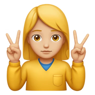 An standard yellow-color emoji that looks very serious and has his hands clasped while making a peace sign infront to portray a meaning of deep thinking or serious consideration. sticker