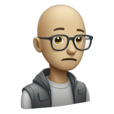 Bald sad robot man with glasses sticker