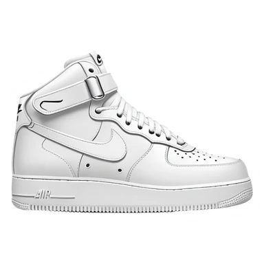 Pair of white Nike Air Force 1 sneakers, one showing the side profile and one showing the front sticker