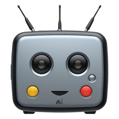 A simple 2d TV box facing the camera that has simple text 'AI' on its screen. The TV has antennas on it.  sticker