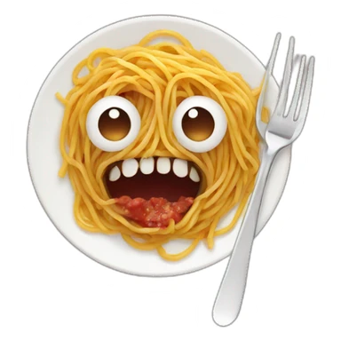 Scary smiling emoticon who eats spaghetti sticker