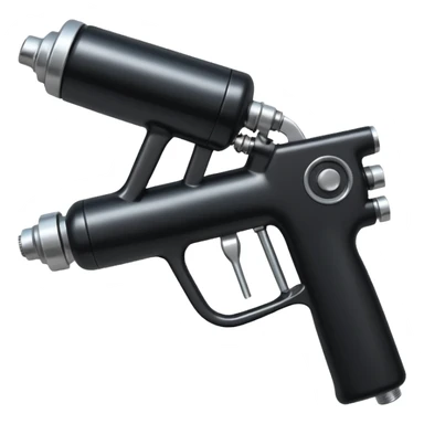 black and metal spray gun with clear attached sticker