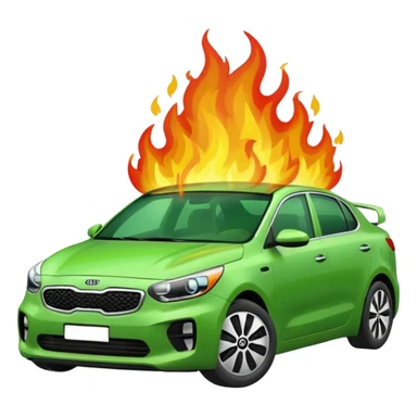 Green Kia soll on fire sticker