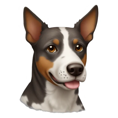 Dark brown tan and white cattle dog with a thin nose stripe sticker