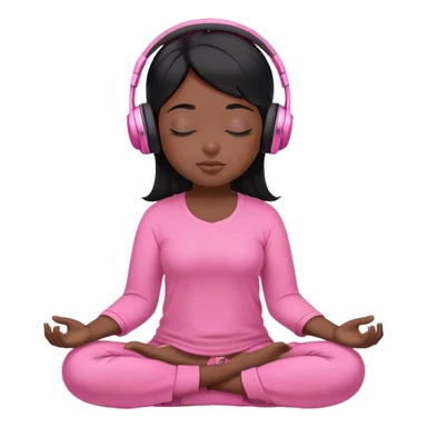Chica de pelo negros con los ojos cerrados escuchando musica en audifonos y con camisa rosa mientras medita sticker
