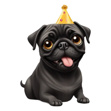 pug and black pug wearing birthday hat sticker