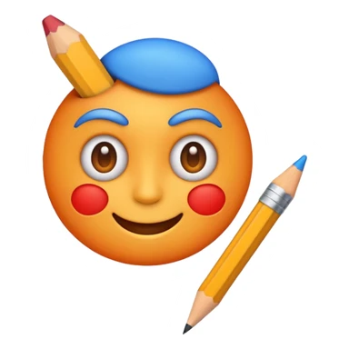 Create a colorful and fun emoji icon representing cartooning. Include elements like a pencil, sketchbook, and exaggerated facial expressions. Use bright, playful colors like orange, red, and blue, and make sure the design reflects a lighthearted, creative vibe. Ensure the background is transparent. sticker
