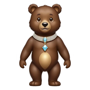 Dark brown bear walking on four paws wearing a luxury diamond-studded collar, shiny gems, minimalist emoji style sticker
