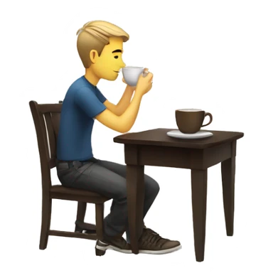 A white boy reading at a coffee table with a cup of coffee next to him sticker