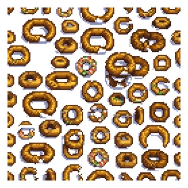 pixel art simit, top-down view, golden brown, sesame texture sticker