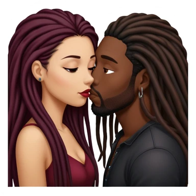 Dark Wine colored hair Latina long hair, kissing black guy with dreads sticker