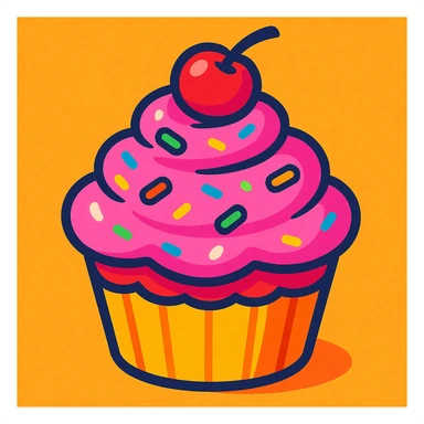 cupcake with pink icing, fun, appealing style, vibrant colors, playful sticker
