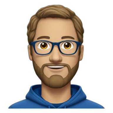 Brown hair white man with a beard and round glasses typing on apple computer wearing a dark blue nike hoodie sticker