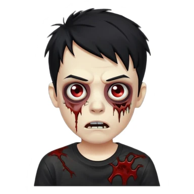 boy zombie with black hair emo black tshirt sticker