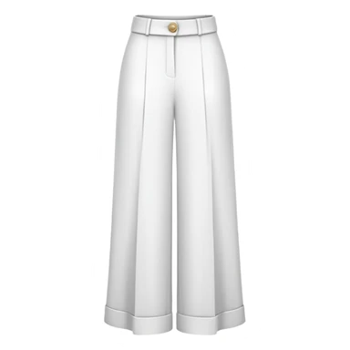 only the white palazzo pants garment, moderate wide leg dress pants, formal with button, isolated flat lay, no human, no model, just the clothing item on white background sticker