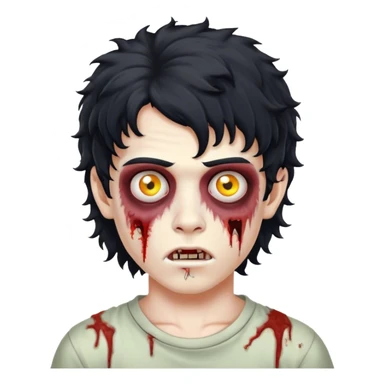 boy zombie with black curly hair mullet sticker