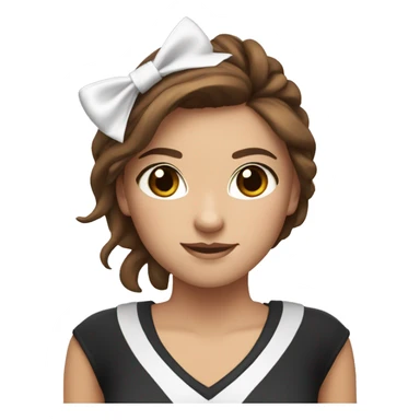 cheerleader with brown hair, hazel eyes with a white bow sticker
