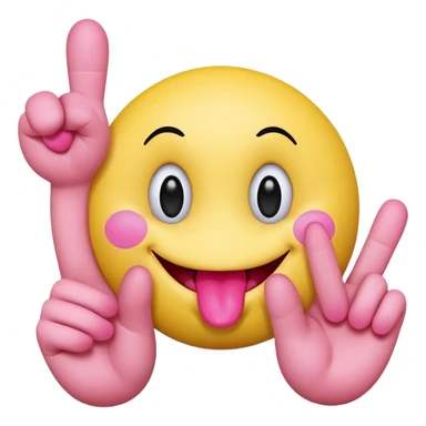 The image is a digital illustration of a yellow smiley face with big, round eyes and a big smile. The face is holding a pink tongue sticking out and making a 67 with its fingers. Above the face, The background is white. Like this but get rid of the text sticker