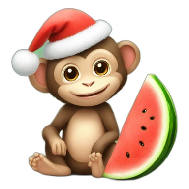 baby monkey with a watermelon with christmas hat sticker