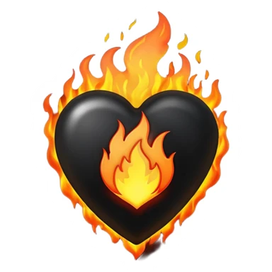 The heart is black and there is fire around sticker