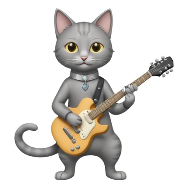 thin grey cat play guitar, long full body sticker