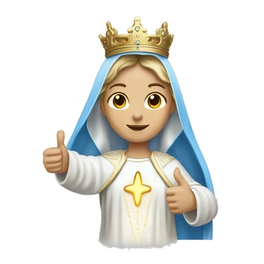 blessed virgin mary with one hand thumb up, with white skin, with blue veil and white clothes, with crown, with halo, with light brown hair sticker