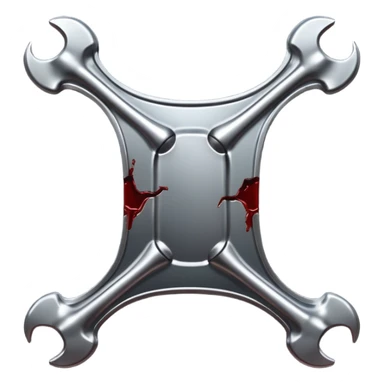 Emoji-style metallic bones with traces of blood, steel texture, dark dramatic tone, clean background sticker