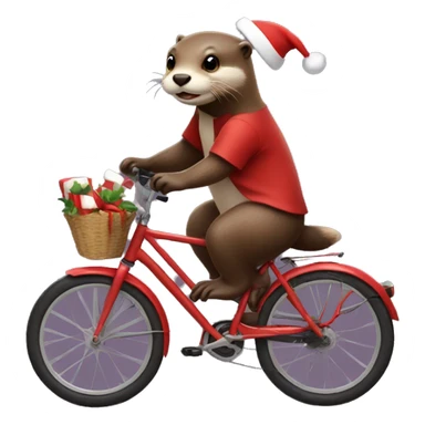 An Otter on a bike, dressed as Santa sticker