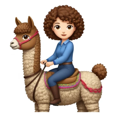 cute woman short tight curly brown hair riding an alpaca sticker