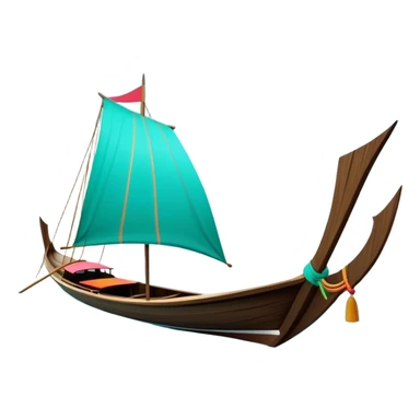 ​Cinematic Realistic Authentic Thai Longtail Boat, depicted as a traditional wooden longtail boat with a sleek, elongated hull and a brightly painted canopy, its long tail fin cutting gracefully through turquoise waters under a clear tropical sky, rendered with vibrant textures and dynamic natural lighting that captures its rustic charm and cultural heritage, sticker