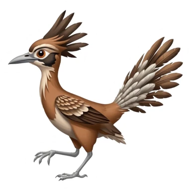 realistic roadrunner bird emoji, running with long feathered tail pointed down and back, actual colors sticker