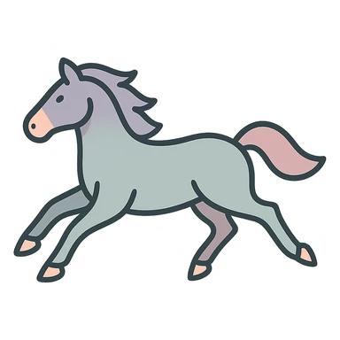 Chinese eastern style horse in pastel palette #98B5BC, #B5B3C1, #C9A3C9, #E4C0CA, #F7DCD1, #F7C0AA, thin clean outlines, soft rounded shapes, detailed shadows and highlights, soft lighting, transparent background, less cute, no decor, horse galloping with legs stretched forward and backward sticker