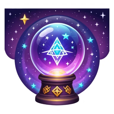 vibrant and mystical icon representing divination and esotericism. The icon should feature symbols like a crystal ball, tarot cards, or mystical runes, with glowing effects, stars, and a magical atmosphere. The design should be colorful, magical, and evoke a sense of mystery and spirituality. sticker