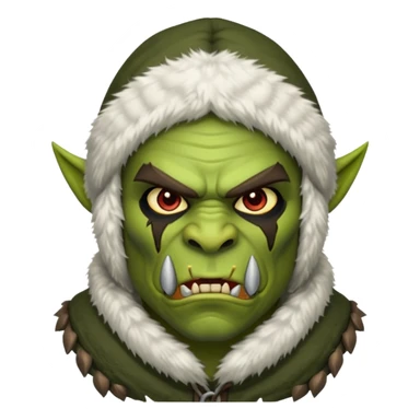 Fantasy Christmas orc raider icon, winter bandit style, fur hood, aggressive cunning expression, snowy action mood, clean emoji portrait style, male/female variant
 sticker