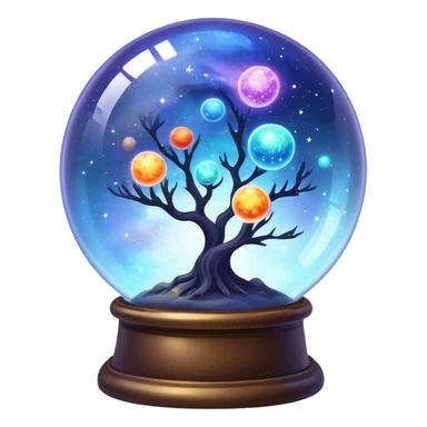 Tiny sparkly magical glowing spherical nebula planets inside a glass globe dome sticker