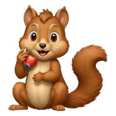 squirrel talking on a phone, mouth open as if speaking, apple style emoji sticker