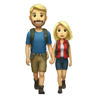 Brunette hiking woman with a blonde hiking man  sticker
